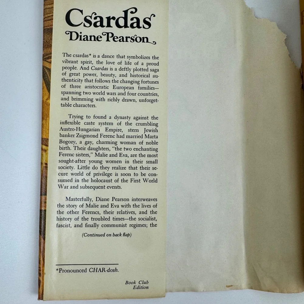 Csardas by Diane Pearson 1975 Hardcover Book Club‎ Edition Historical Fiction